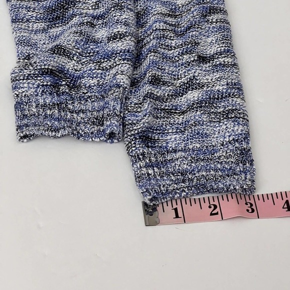 89th and Madison Cardigan Sweater Long Open Front Blue White Fringe Details - Picture 11 of 15